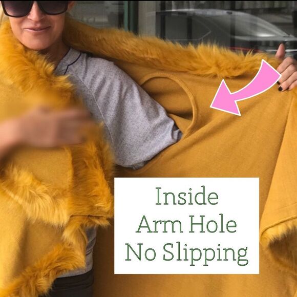 Luxurious Camel Faux Fur Double Layer Cape Coat - Picture 8 of 9